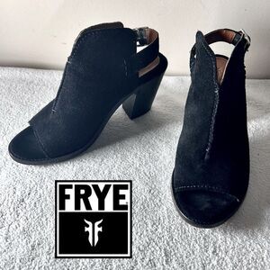 Frye Courtney Suede Black Sling Back Open Toe Heels Women’s size 6.5B